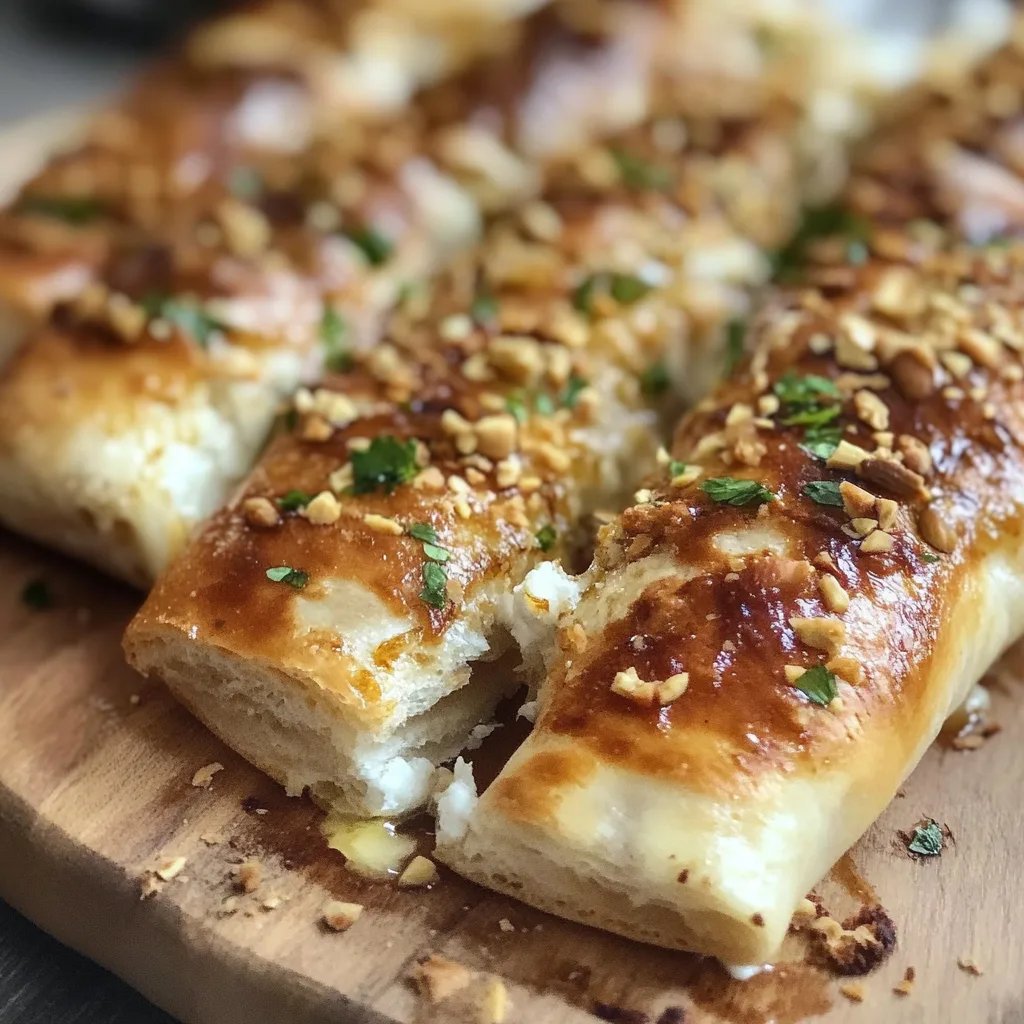 Feta-Sticks mit knusprigem Blätterteig, Honig und Pistazien