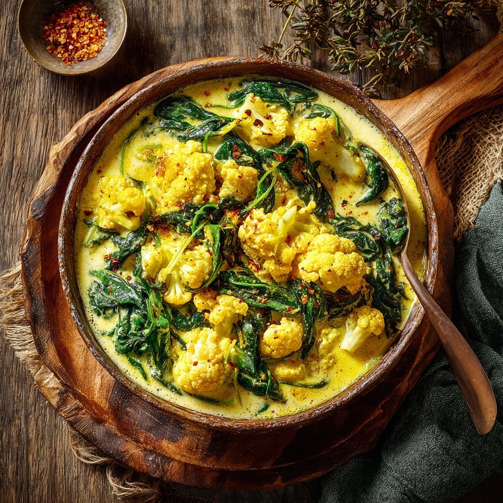 Blumenkohl Curry Mit Kokos Und Spinat