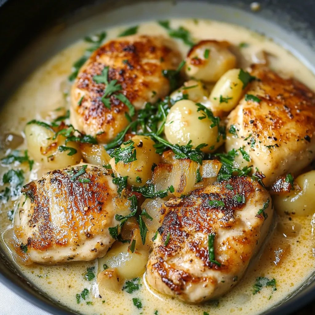 Cremiges Hühnchen und Gnocchi