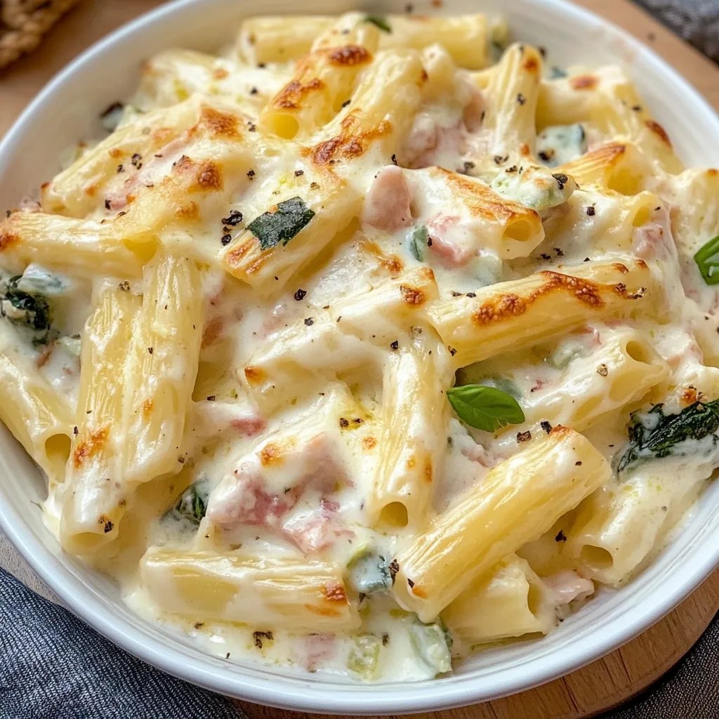 Pasta mit Porree / Lauch Käse Lauchcreme Pasta Rigatoni