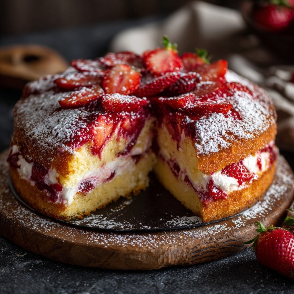Saftiger Erdbeerkuchen Mit Quarkfüllung