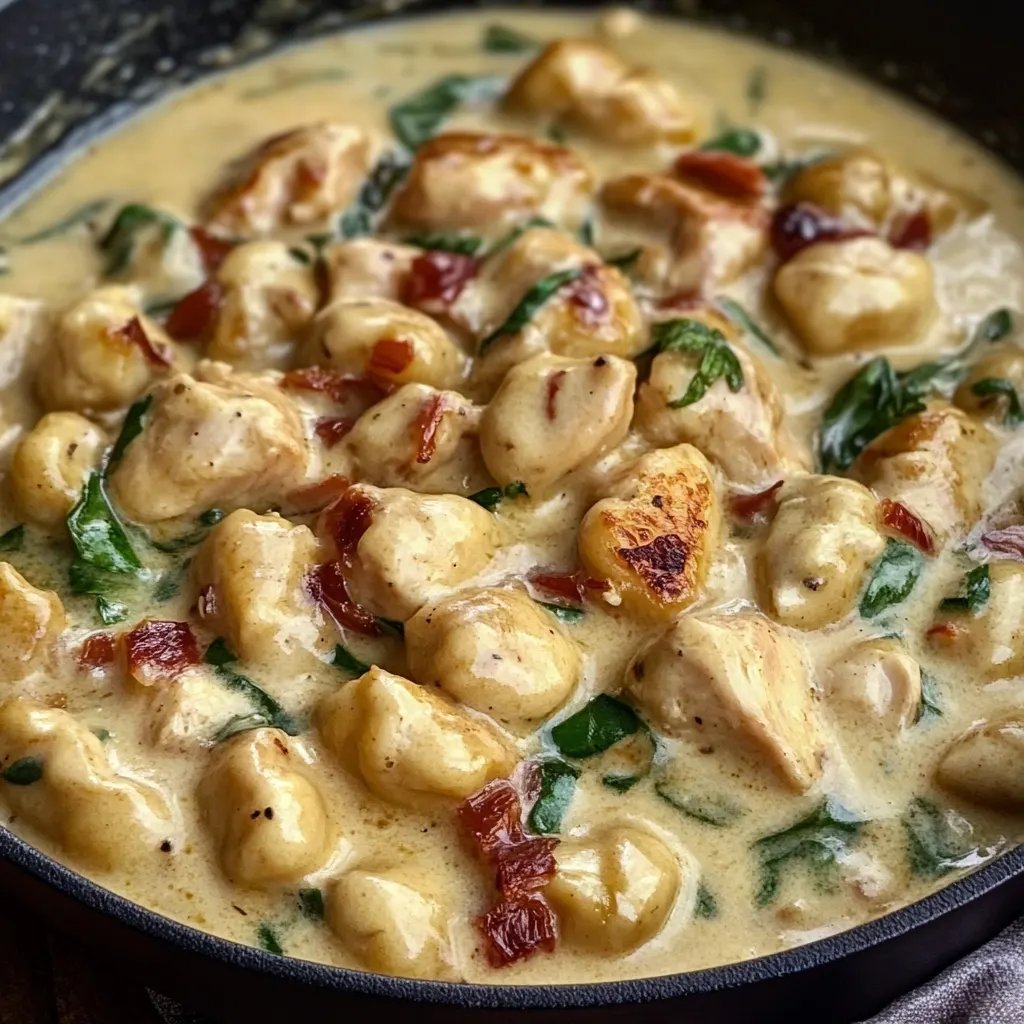 Cremiges Hühnchen und Gnocchi