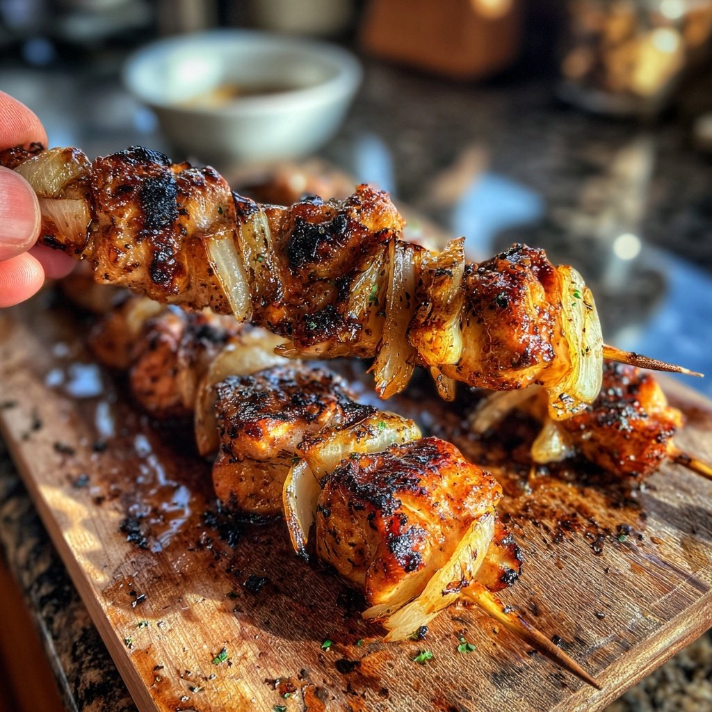 Gegrillte Hähnchenspieße Mit Zwiebeln